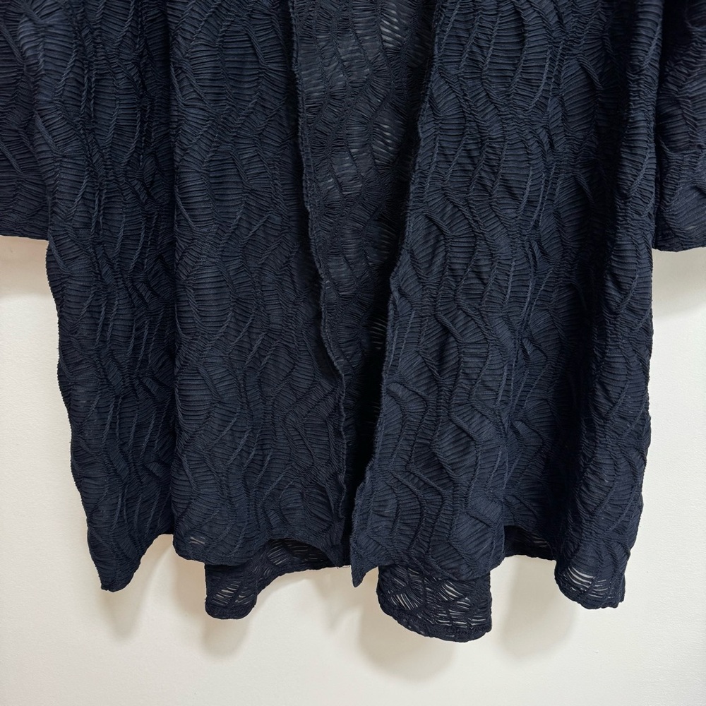 Chico’s Travelers Textured Semi-Sheer Cardigan Women XL Longline Open Front Navy - Picture 5 of 13